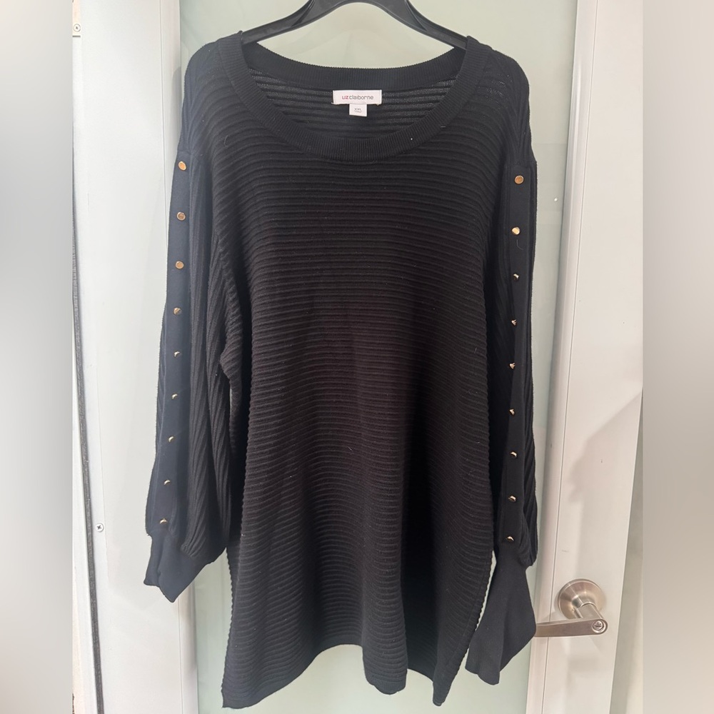 Liz Claiborne Black Knit Top with Gold Button Details XXL